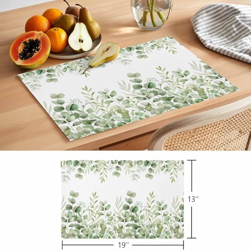 Placemats Set of 8, Light Green Eucalyptus Leaves Woven Placemat