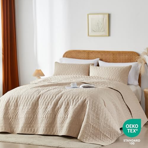 akkialla King/Cal King Size Quilt Bedding Set,Beige Lightweight