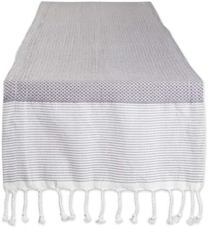 DII Bordered Dobby Woven Table Runner, 15 x 108, Gray, 1 Piece