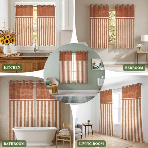 Rustic Linen Pattern Sheer Curtains 96 inch Length 2 Panels Set, Dark