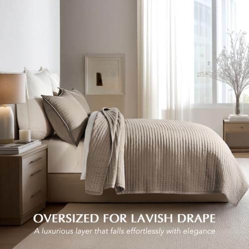 EVERGRACEHOME Cotton Sateen Quilt Set, King Size, Stone Taupe