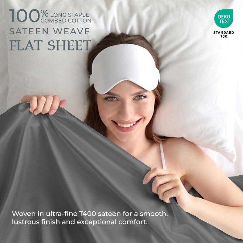Royale Linens Full Flat Sheet Only, Luxury Breathable Sateen Weave