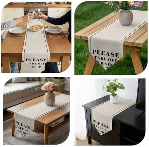 Beige Letter Table Runner Linen Burlap Table Runner 72 Inches Long