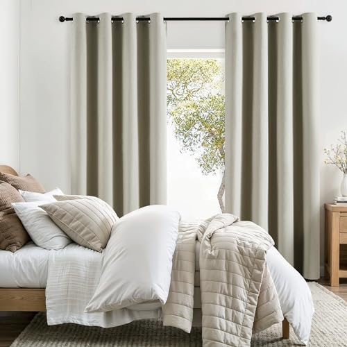 Jubilantex Faux Linen Blackout Curtains Taupe Grommet Top 84" L 2