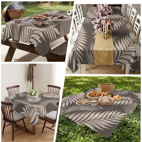 Rustic Palm Leaves Table Cloth, Tropical Leaf Botanical Summer Gray