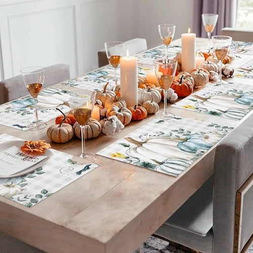 Placemats Set of 8, Thanksgiving Autumn Pumpkins Washable Table Mats
