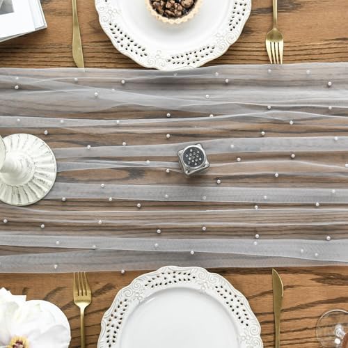 Artoid Mode Pearl Grey Gauze Table Runner 10FT Home Decor