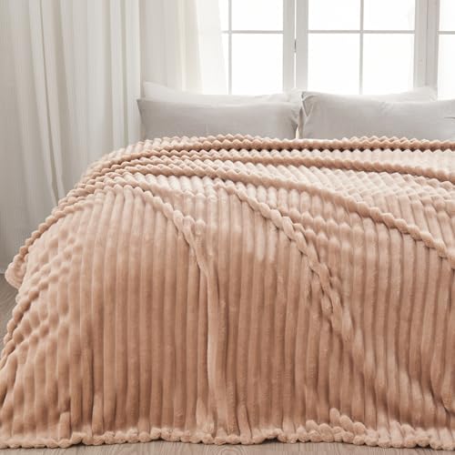 NEWCOSPLAY Fleece Ribbed Cozy King Blanket for Couch, Taupe, 90"x110"