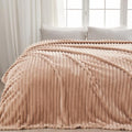NEWCOSPLAY Fleece Ribbed Cozy King Blanket for Couch, Taupe, 90"x110"