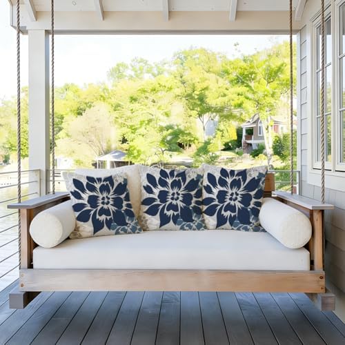RABUSOFA Dark Blue Gray Floral Pillow Covers 20x20 Inch Set of 2