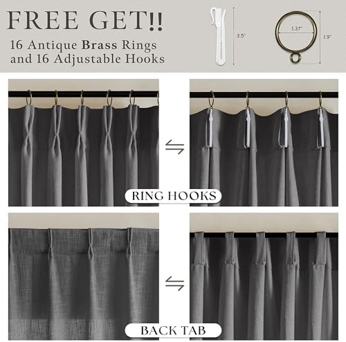 Pinch Pleat Flax Linen Semi Sheer Memory Shape Curtains Charcoal Grey