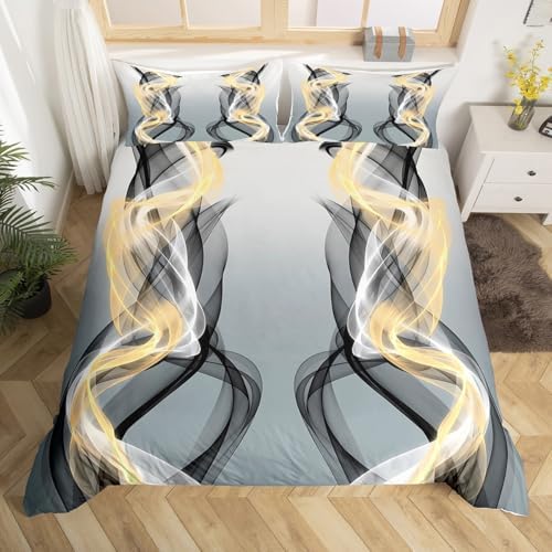 jejeloiu Grey Duvet Cover Queen Size Abstract Bedding Set for Boys