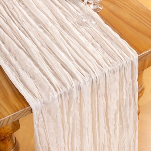 DeZerlor Ivory White Cheesecloth Table Runners 12 Pack Summer Boho