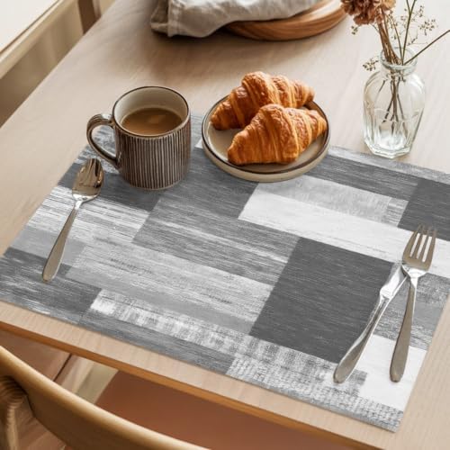 Cotton Linen Placemats for Dining Table Set of 8 Rustic Gray Wood