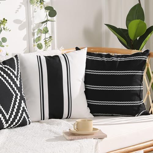 DFXSZ Outdoor Black Waterproof Geometry Pillow Covers 18x18 Set of 4