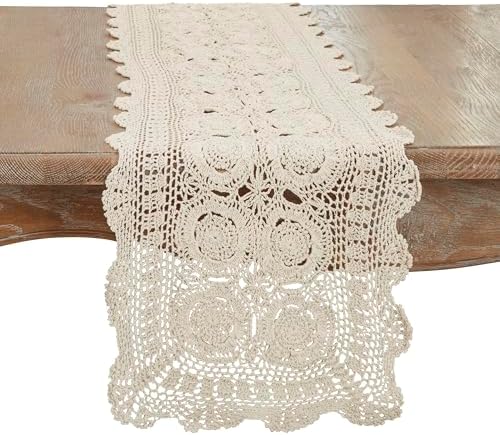 SARO LIFESTYLE Crochet Lace Table Runner – Handmade Cotton Table Linen