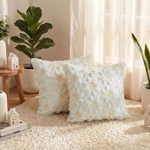 AVOIN colorlife Spring Summer Cream White Sunflower Throw Pillow
