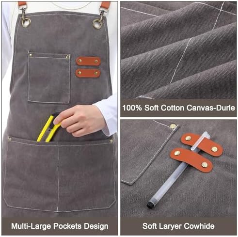 Toulite 4 Pack Canvas Chef Apron for Men, Gray