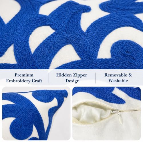 Alysheer Boho Embroidered Throw Pillow Cover 18"x18" Set of 2, Royal