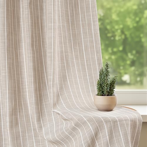 DriftAway 100% Blackout Linen Hygge Striped Curtains Double Layer