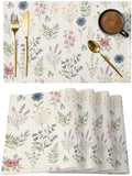 Placemats Set of 8, Beige Wildflowers Woven Placemat, Linen Place Mats