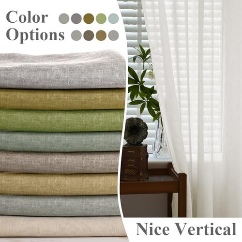 Frelement 120 Inches Extra Wide Linen Sheer Curtains for French Door