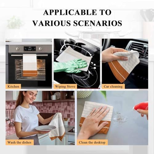 Caramel Beige Stripe Kitchen Towels Set of 3 Gradient Line Geometric