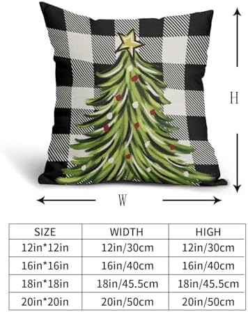 Black Christmas Plaid Pillow Covers 22x22 Inch Set of 2 Xmas Tree