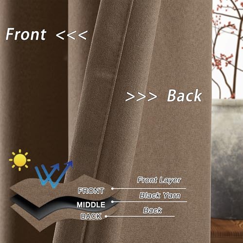 Full Blackout Taupe Linen Curtains 95 Inch Length 2 Panels