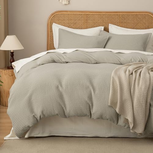 David's Home Textured Waffle Weave Duvet Cover Set, Twin Size, Taupe