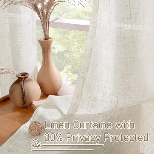LAMIT Cream Ivory Sheer Linen Curtains 63 inch Length for Bedroom 2