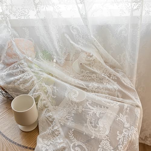 Deeprove Ivory Lace Curtains 84 inches Length 2 Panels Set for Bedroom