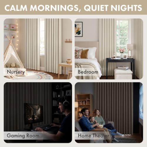 ANRODUO Cream Beige Back Tab Blackout Curtains 63 Inch Long 2 Panels