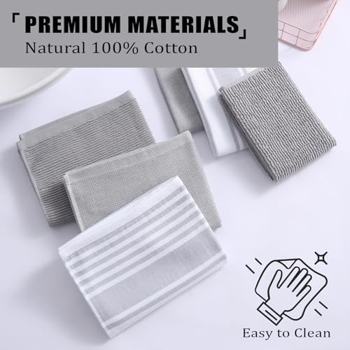 Natural Ring Spun Kitchen Towels and Dishcloths Sets - 12 Pack