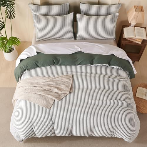 King Duvet Cover Set Striped Washed Microfiber Jacquard 3 Pieces