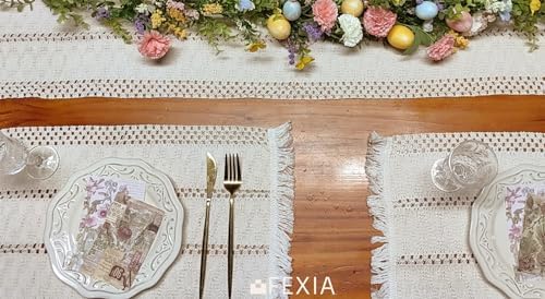 FEXIA Beige Boho Placemats Set of 4 Table Mats Farmhouse Home Dining
