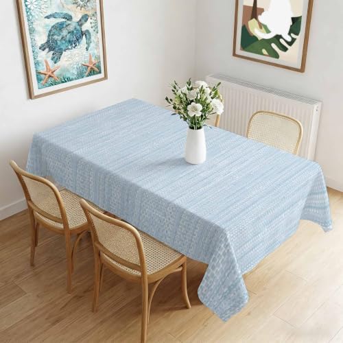Modern Boho Rectangle Tablecloth, Solid Color Linen Texture Beige