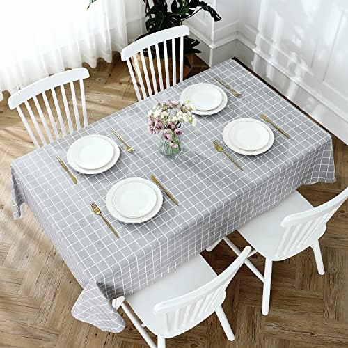 Romanstile Checkered Vinyl Tablecloth, Square 60 x 60, Grey