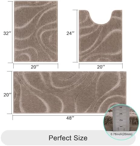 HEBE Bathroom Rugs Sets 3 Piece, Non Slip Washable Absorbent Bath Mat