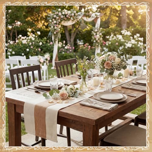 Boao 10 Pack Burlap Table Runners 12 x 108 Inch, White Edges Wedding