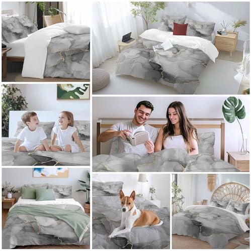 Grey Ombre Marble Queen Size Duvet Cover, Modern Gray Marble Crack