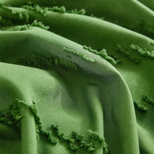 Bedding Set Green Boho Duvet Cover Set, 3Pcs Tufted Textured