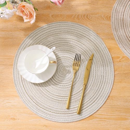 SHACOS Placemats Set of 8 Round Braided Place Mats 15 inch Washable
