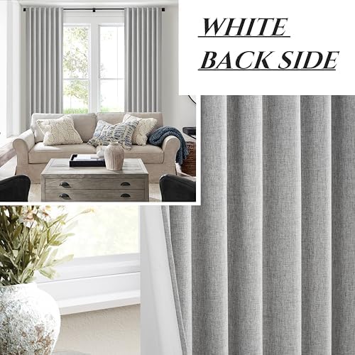 Gray 100% Black Out Linen Curtains 120 Inches Long 2 Panels Set for
