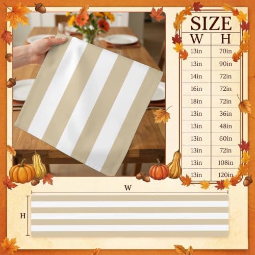 Beige White Striped Cotton Linen Long Table Runner 13 x 108 inch