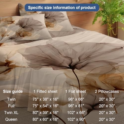 Batmerry Flower Minimalist Floral Art Queen Sheet Set–4 Piece