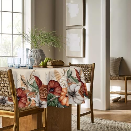Horaldaily Fall Tablecloth 90 x 90 Inch Round Flower Autumn Harvest