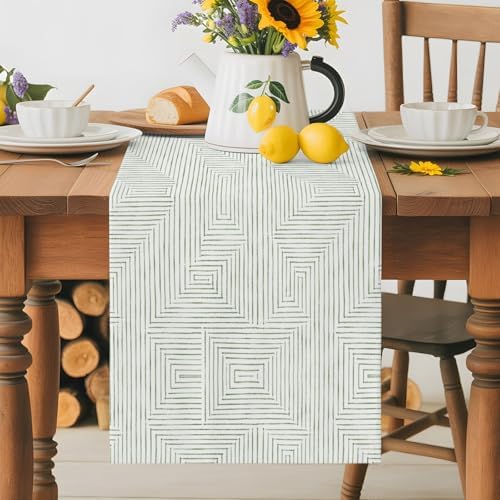 Minimalist Geometric Table Runner for Dining Table Rustic Modern Beige