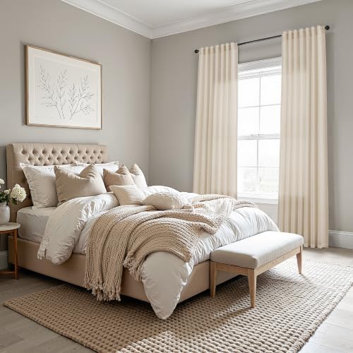 Nanspring Extra Long Linen Curtains 120 Inches 10ft Birch Beige 2