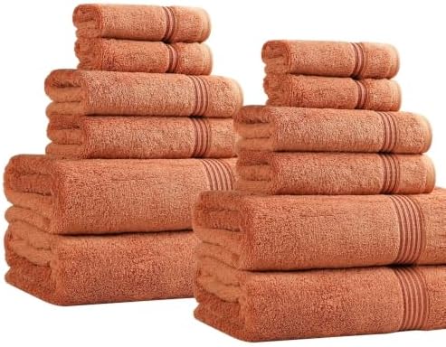 Highly Absorbent Solid Egyptian Cotton Bath Towels Set of 12 Caramel